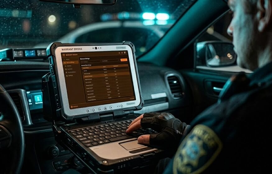 Law enforcement officer using mobile device in the field